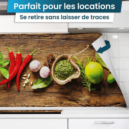 Crédence de Cuisine Adhésive - Épices sur Bois