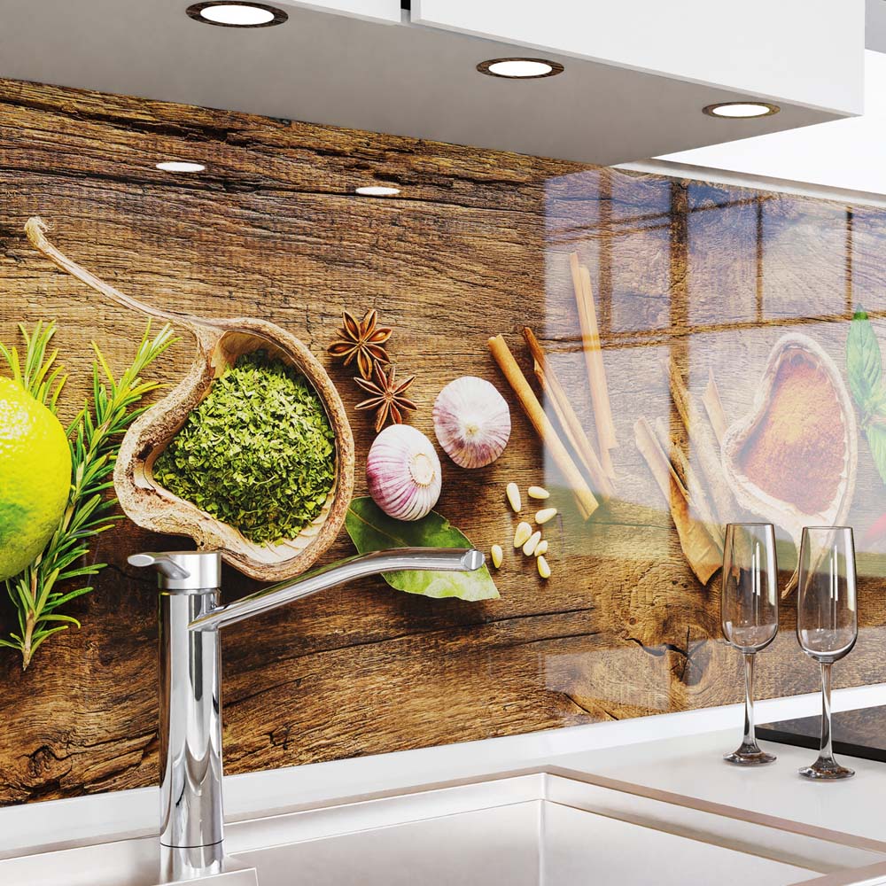 Crédence de Cuisine Adhésive - Épices sur Bois
