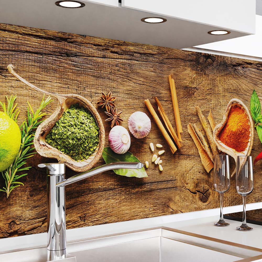 Crédence de Cuisine Adhésive - Épices sur Bois