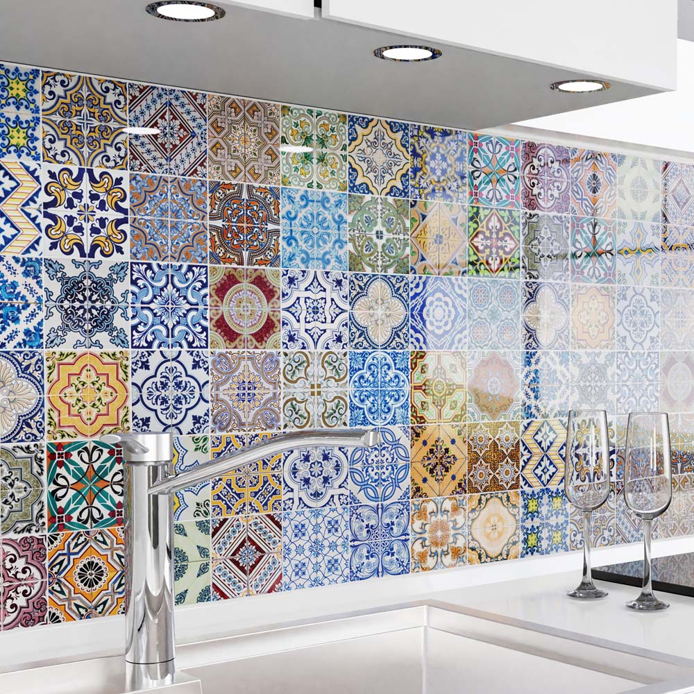 Crédence de Cuisine Adhésive - Carreaux colorés