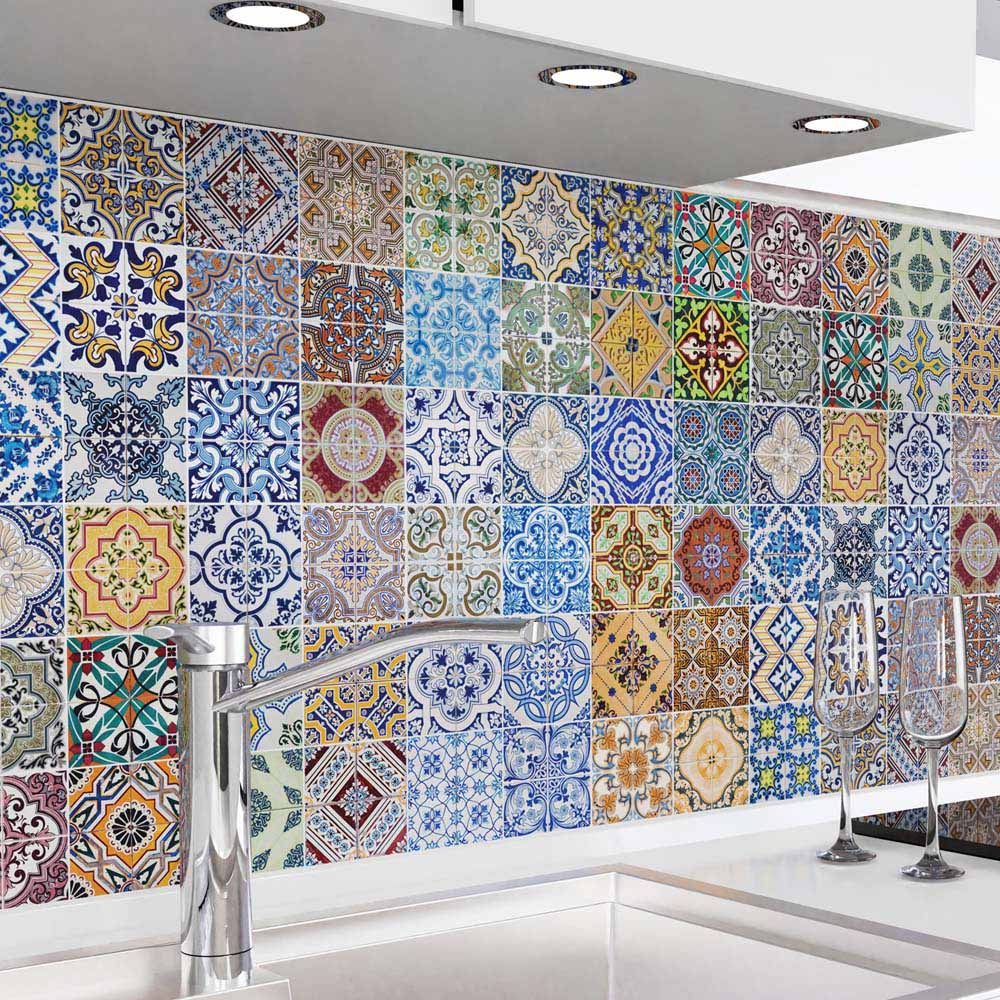 Crédence de Cuisine Adhésive - Carreaux colorés