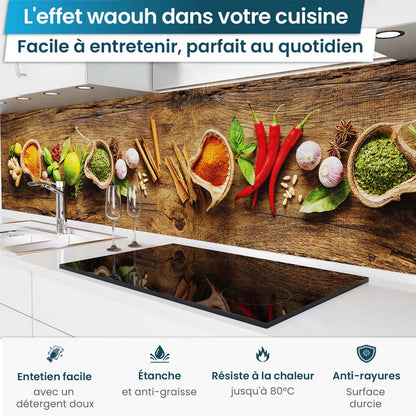 Crédence de Cuisine Adhésive - Épices sur Bois