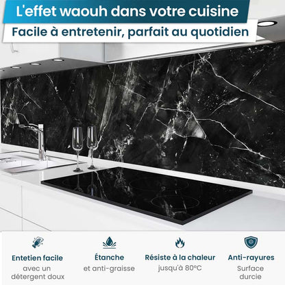 Crédence de Cuisine Adhésive - Noir marbré