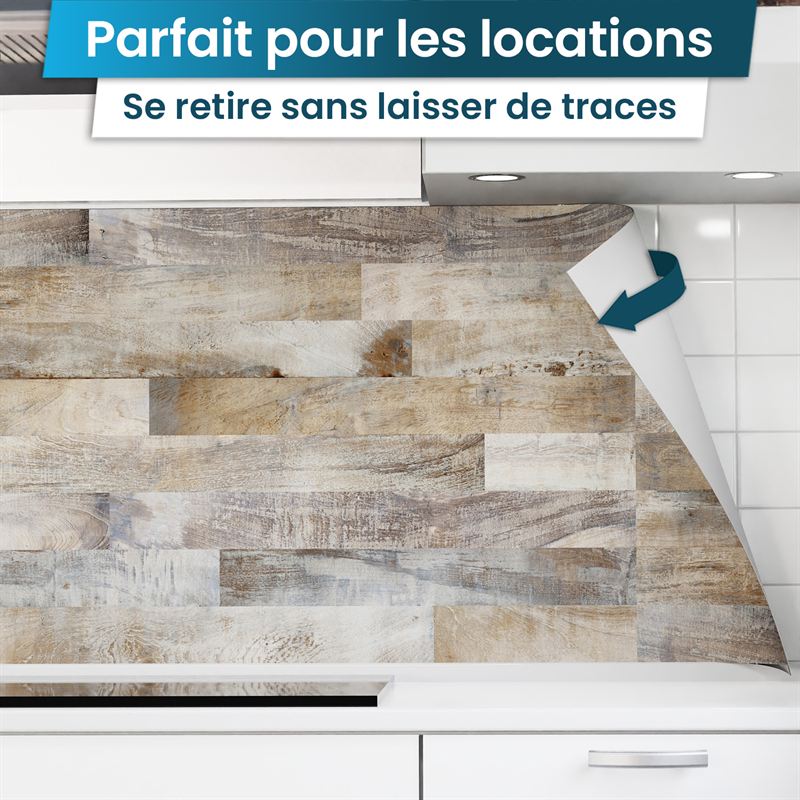 Crédence de Cuisine Adhésive -  Lamelles en bois