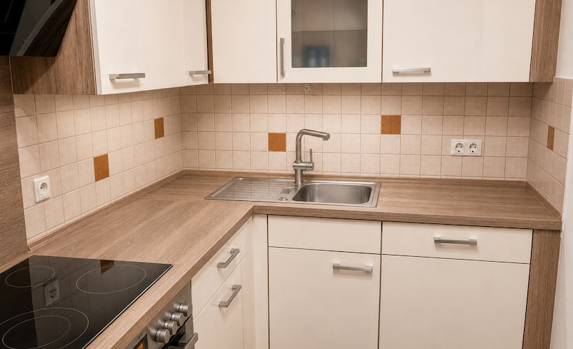 Cuisine avant, avec carrelage