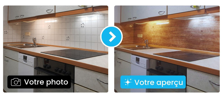 Cuisine : crédence carrelée avant, crédence de cuisine danario effet bois après