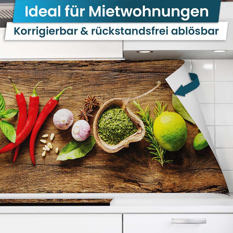 Crédence de Cuisine Adhésive - Épices sur Bois