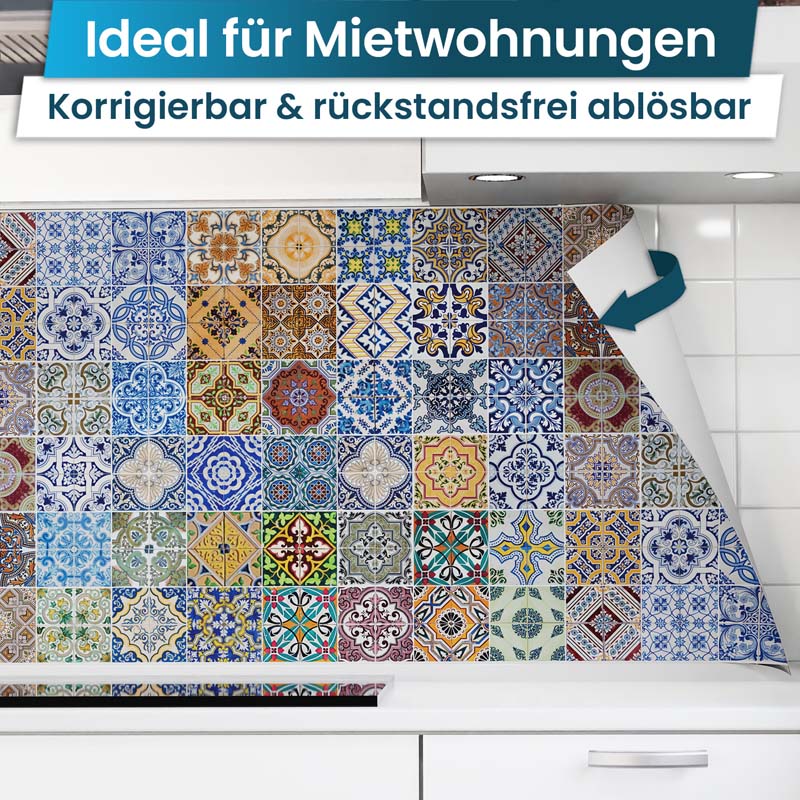 Crédence de Cuisine Adhésive - Carreaux colorés