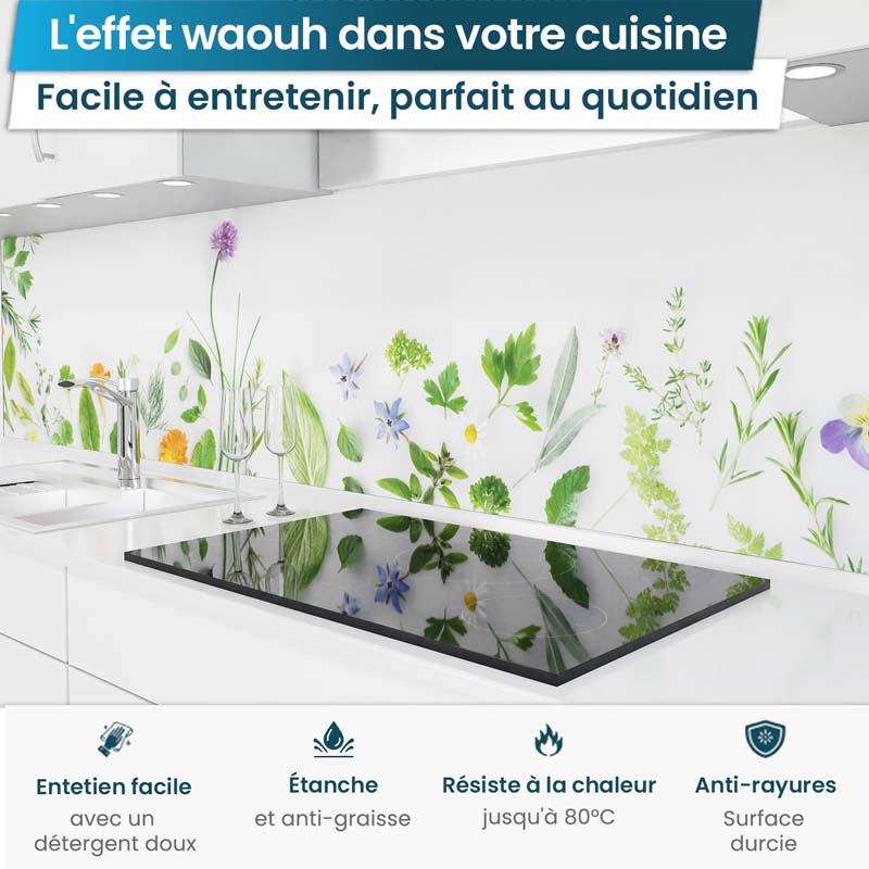 Crédence de Cuisine Adhésive - Fleurs & Herbes