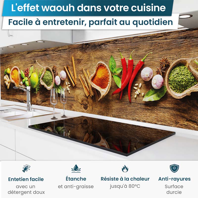 Crédence de Cuisine Adhésive - Épices sur Bois