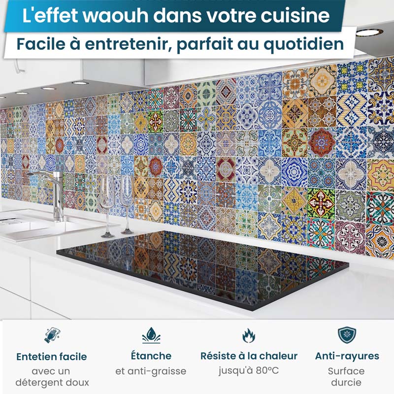 Crédence de Cuisine Adhésive - Carreaux colorés