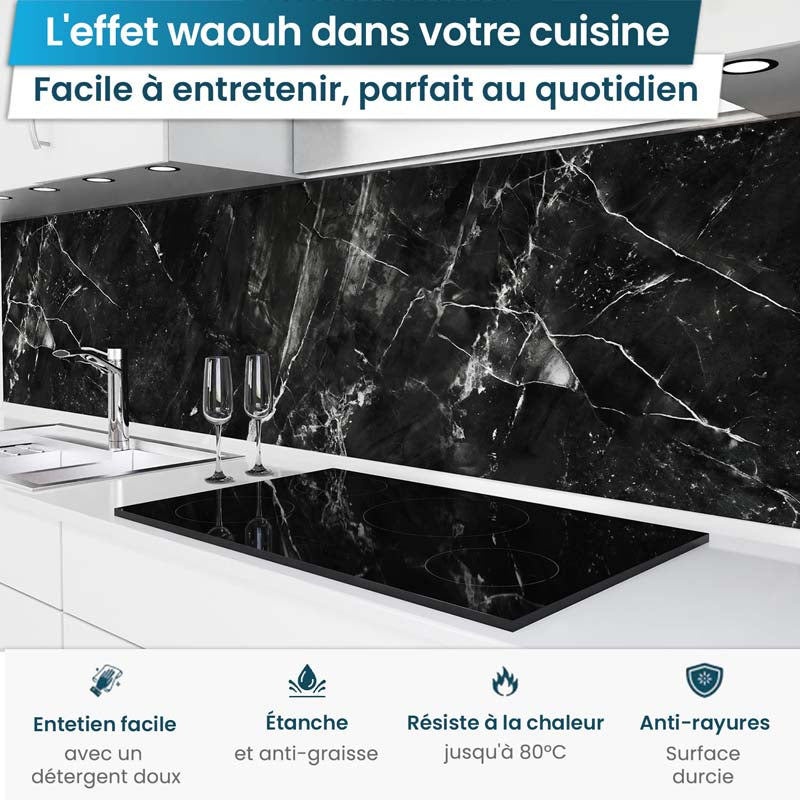 Crédence de Cuisine Adhésive - Noir marbré